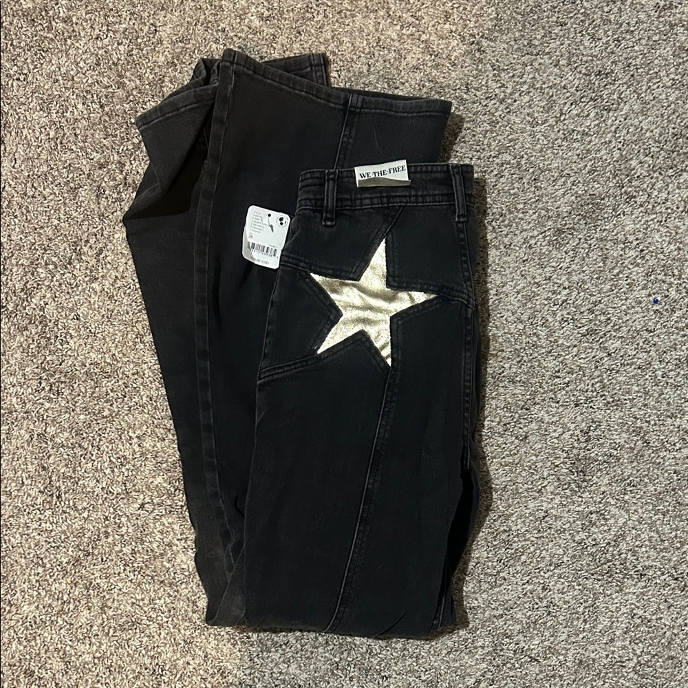NWT We The Free Black Jeans with Gold Star Patch
